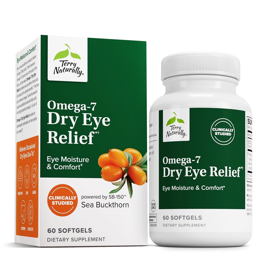 Terry Prirodzene Omega-7 Suchá očná úľava - Očné zdravie doplnok s Sea Buckthorn olej - diétne doplnok k pomoci suché očné úľavu - 60 Softgels