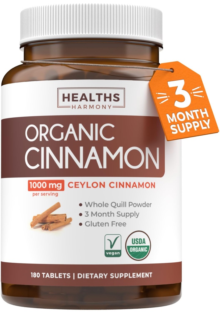 USDA Organic Ceylon škoricové pilulky - High Potency Ceylon škorica Supplement s 1000mg per Serving for Full Body Antioxidant Support - Vegan Non-GMO cGMP Made & Lab Overené (3 mesiace dodávky)