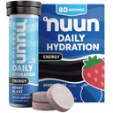 Nuun Energy Electrolyte tablety s ženšenom, kofeínom z extraktu zeleného čaju, vitamín B12, B6, B5, horčíkom a 4 ďalšími elektrolytami, lepidlom zdarma a vegánom, Berry Blastom, 8 balení (celkovo 80 dávok)