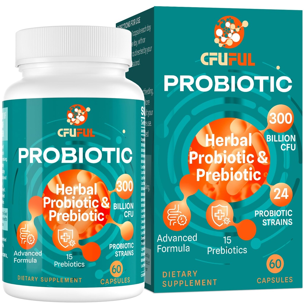 Probiotiká pre ženy a mužov - 300 miliárd CFU, 24 kmeňov Probiotiká + 15 organické byliny Prebiotiká Blend, pre celkové zdravie tráviacej Gut, Immune, Zápcha a Bloating, Stabilné police - 2 mesiace Zásoba