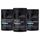 Športový výskum Double Strength L-Theanine Supplement Softgels for Focus & Relaxation, Magnézium Glycinate for Restful Sleep & Enzymatic Processes + Sleep Complex Melatonin-Free Vegan Kapsule