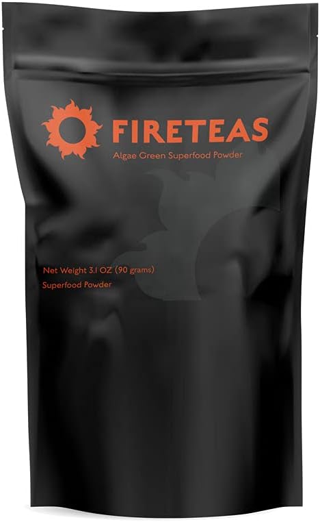 FIRE TEAES Greens Superfood Powder with Seaweed & Chlorella (Cracked Cell) - Organic Turmeric, Kelp, Moringa, Stevia, Aloe Vera Extract, Ginger - Smoothies, Yogart & Milkshakes -