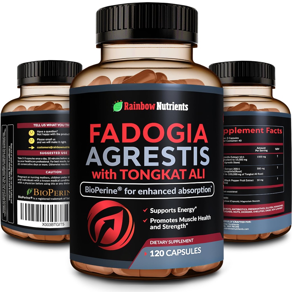 115,000mg Fadogia Agrestis with Tongkat Ali + BioPrine® [Max Absorpcia] - Podporuje vytrvalosť, silu, zameranie, svalové zdravie a zotavenie, Drive & Performance - Non-GMO & Made in USA - 120 V Kapsule