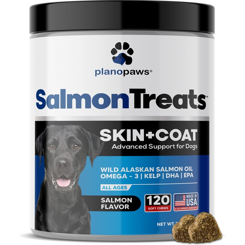 Wild Aljašský lososový olej pre psy - Psie kože a kozí doplnok - Shedding a svrbenie Relief pre psy - Omega 3 Rybí olej pre psy Žuvačky - 120 Psie alergie Žuvačky - Pes Shedding Supplement - Psie vitamíny