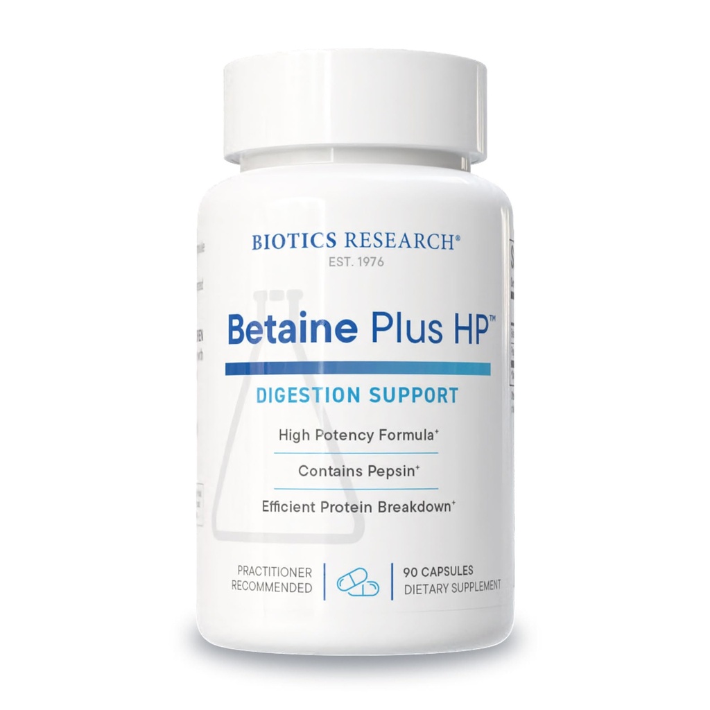 Biotics Research Betaine Plus HP - High Potency Kyselina chlorovodíková doplnok, podporuje tráviace funkcie 90 Kapsule