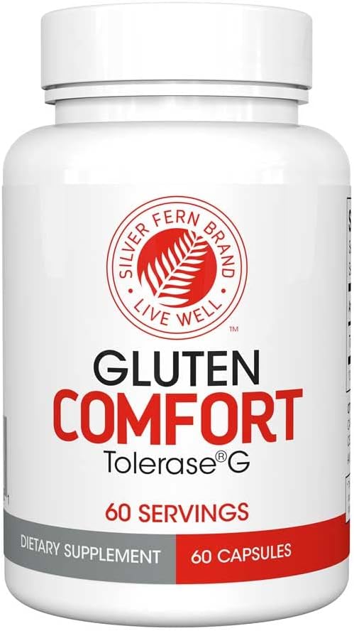 Silver Fern Gluten Comfort with Tolerase G - 1 Bottle - 60 Capsules - Digestive Enzyme Made Specifically to Break Down and Digest Gluten Protein