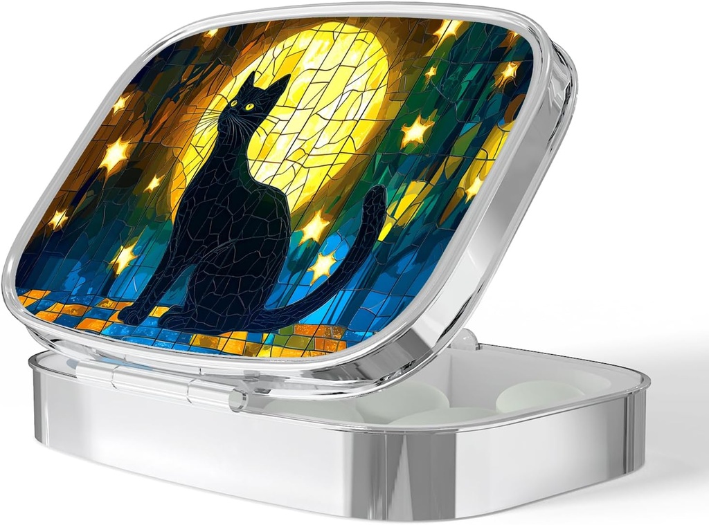 Pill Box-2 Compartment Malá pilulka Prípad Prenosné pre vrecko a Purse jednopilulka kontajner pilulky držať vitamíny medikácie rybí olej a doplnky BPA-Free [Moon Cat]