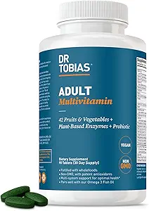 Dr. Tobias Adult Multivitamínový doplnok, vyrobený so 42 ovocím a zeleninou, pridané probiotiká, Vegan a non-GMO multivitamíny pre mužov a ženy, podporuje energiu, metabolizmus a imunitný systém