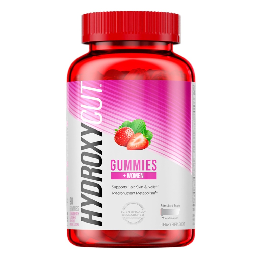 Hydroxycut Gummies +ženy, Strawberry - 99% Bez kofeínu - podporuje vlasy, kožu a nechty - Metabolické sacharidy, proteíny a tuky
