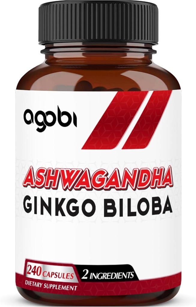 agobi 1600mg Ashwagandha with Ginkgo Biloba Supplement - Super extrakt formula pre imunitný systém, Výroba energie, zdravie pamäte a zameranie - 240 Veggie Kapsule
