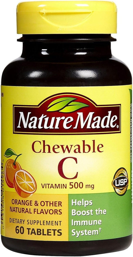 Prírodné vitamín C 500 mg žuvacie tablety, pomaranč 60 ea (balenie 4)