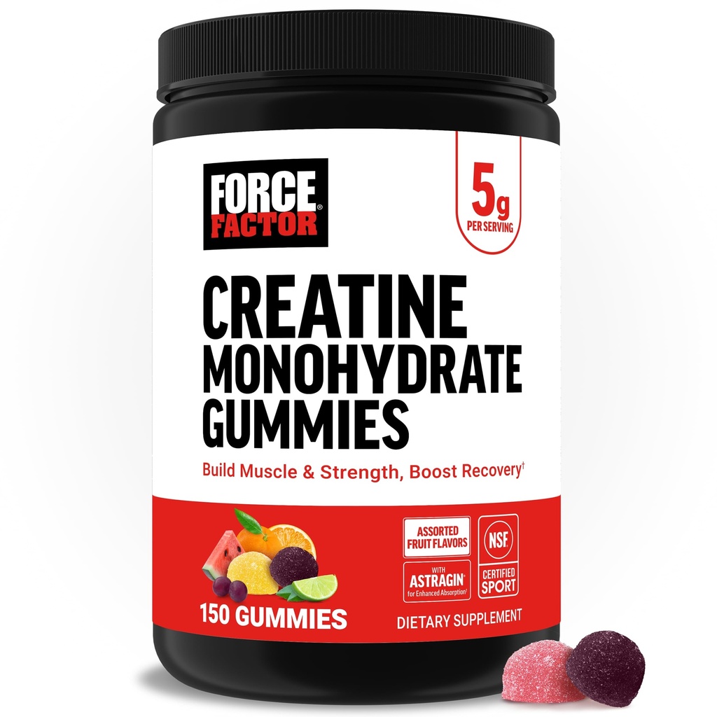 Silový faktor monohydrát kreatín Gumies, 5g Dávka pre mužov a ženy na podporu svalovej hmoty, sily, zotavenie, kognitívne zdravie a pamäť, rôzne ovocné príchute, 150 Gumies