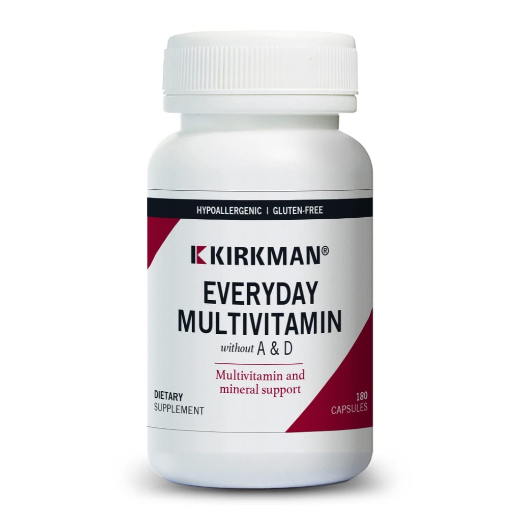 Kirkman - každodenný multivitamín bez vitamínu A a D - 180 kapsúl - komplexný multivitamín - podpora minerálov - Hypoalergénna