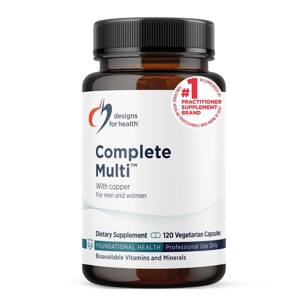 Designs for Health DFH Complete Multi with Copper - Comprehensive Multivitamín + Mineral Supplement with Folát, 1000 IU Vitamín D, Immune Support Vitamíny - Multivitamín bez železa (120 kapsúl)