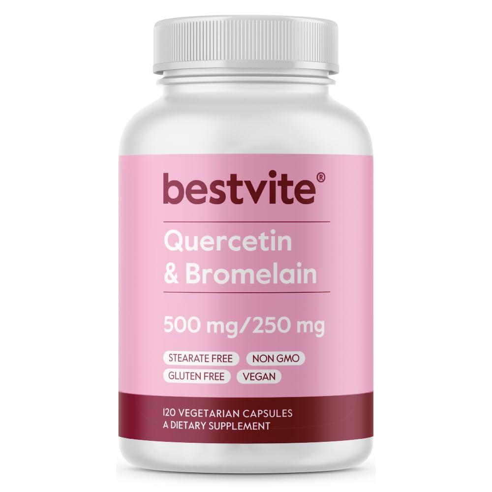BESTVITE Quercetin s hypromelínom 500 mg/250 mg (120 vegetariánskych kapsúl) - bez stearov - bez oxidu kremičitého - Vegan - Non GMO - bez lepidla