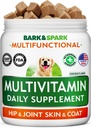 BARK&SPARK Psie vitamíny a doplnky - Multivitamínové žuvacie prípravky pre psy - Glukozamín Chondroitín pre spoločnú podporu + Omega pre pokožku a pokožku + probiotiká - Multi Vitamín pre zdravie domácich zvierat - 120Ct
