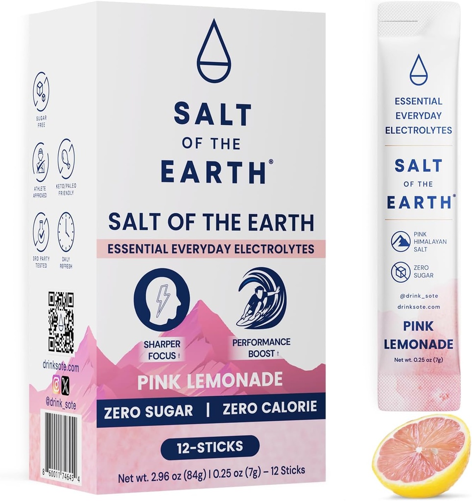 Soľ Zem Premium Zero-Cugar Electrolyte - Vyrobené s ružovou himalájskou soľou - hydratačné práškové pakety 