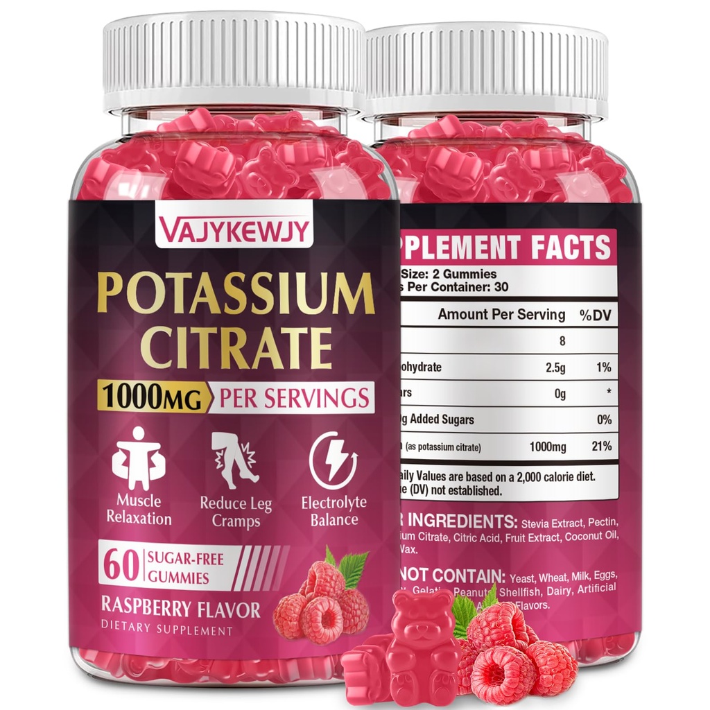 Dusičnan draselný, s vysokým obsahom draslíka (1000 mg), podporuje uštipnutie nôh a zdravie svalov, vhodný pre dospelých a deti, Vegan, Non-GMO, 60-Count