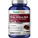 NusaPure White Willow Bark 20:1 extrakt, 200 mg ekvivalent 4000mg, 200 Veggie Capsules, Max Strength, (Non-GMO, Vegan)
