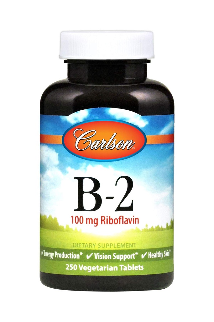 Carlson - B-2, 100 mg Riboflavín, výroba energie, podpora zraku a zdravá koža, 250 vegetariánskych tabliet