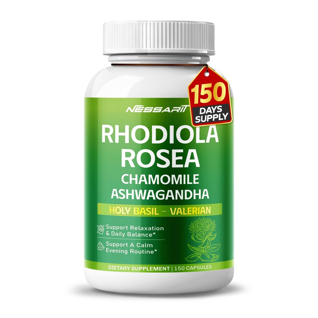 RHODIOLA ROSEA Supplement- 11-in-1 Natural Blend with harmančeka L-Theanine Ashwagandha Holy Basil Valerian musionflower - 150 Gróf - Made & Tested in The USA