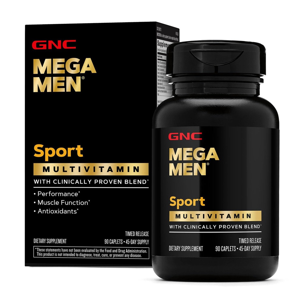 Mega Muži Šport Multivitamínové kaplety, Atletický výkon Výživa, svalová funkcia, Klinicky preukázané, že sa cíti lepšie, Antioxidanty, B Vitamíny, Výroba energie, Timed Release, 90 ct, 45 svgs
