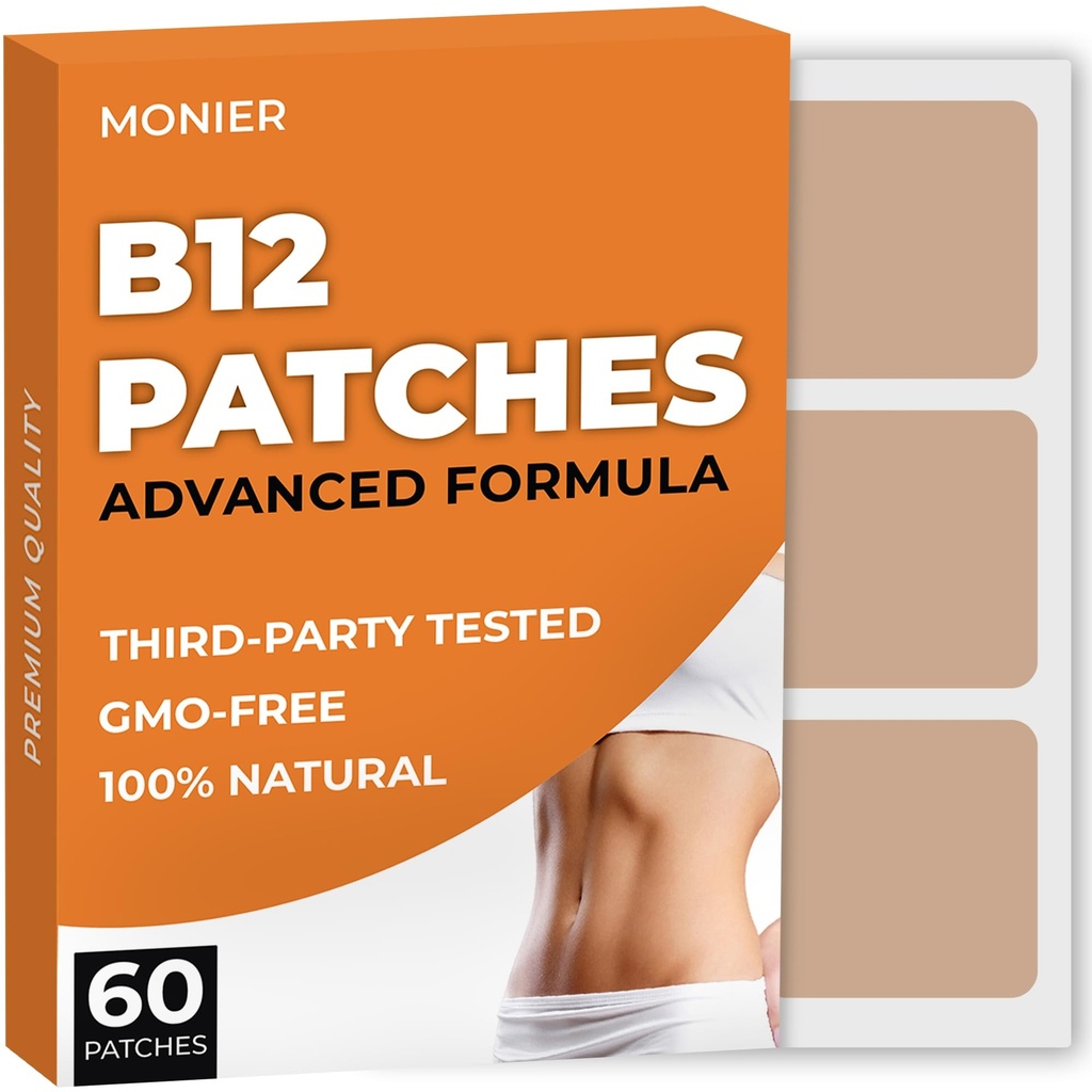 B12 Záplaty (Pack of 60) - 100% Natural Patch for Women and Men - Firming, Energy, Focus & Body Support - Rozšírená formula