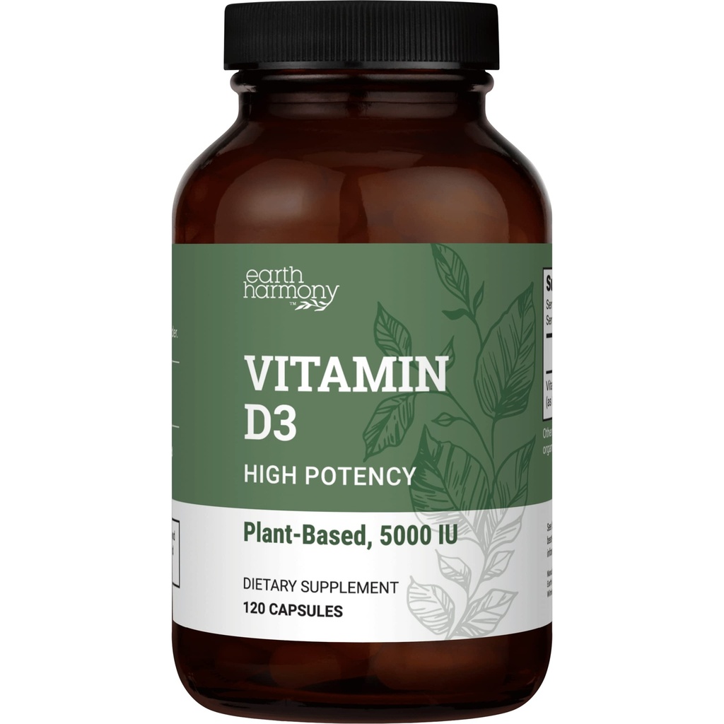 Vegánsky vitamín D3 5000 iu Supplement - Pure, High Potency Supplements for Immune Health & Strong Bones Support - Vitamín D 5000 iu - 120 Kapsule, 4-Mesiac Zásoba