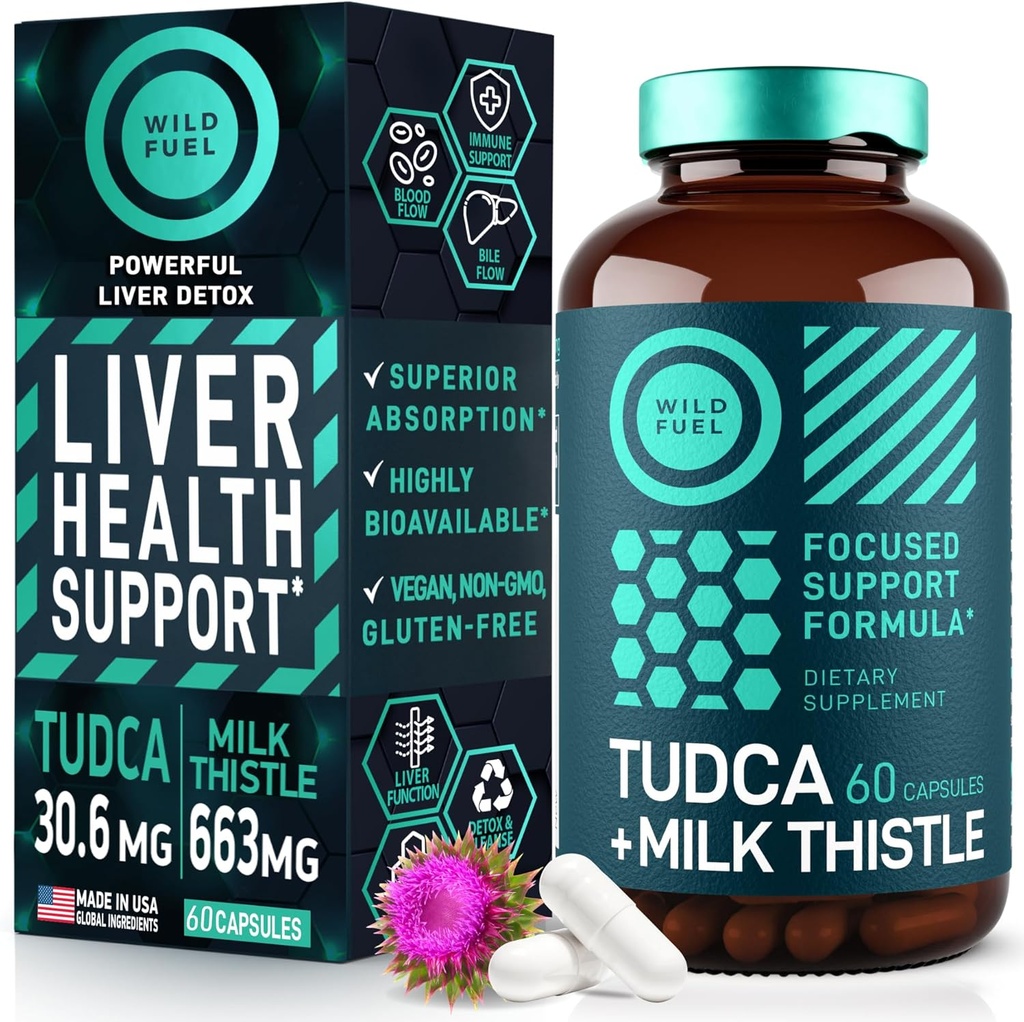 TUDCA a mlieko Thistle Supplement - Bile Salts Supplement with Silymarin Milk Thistle Extract Pečeň Čistenie, Žlčník, Obličky, Gut Health - Ursolic Acid Tudca Bile Salt Liver Health - 60 Kapsule