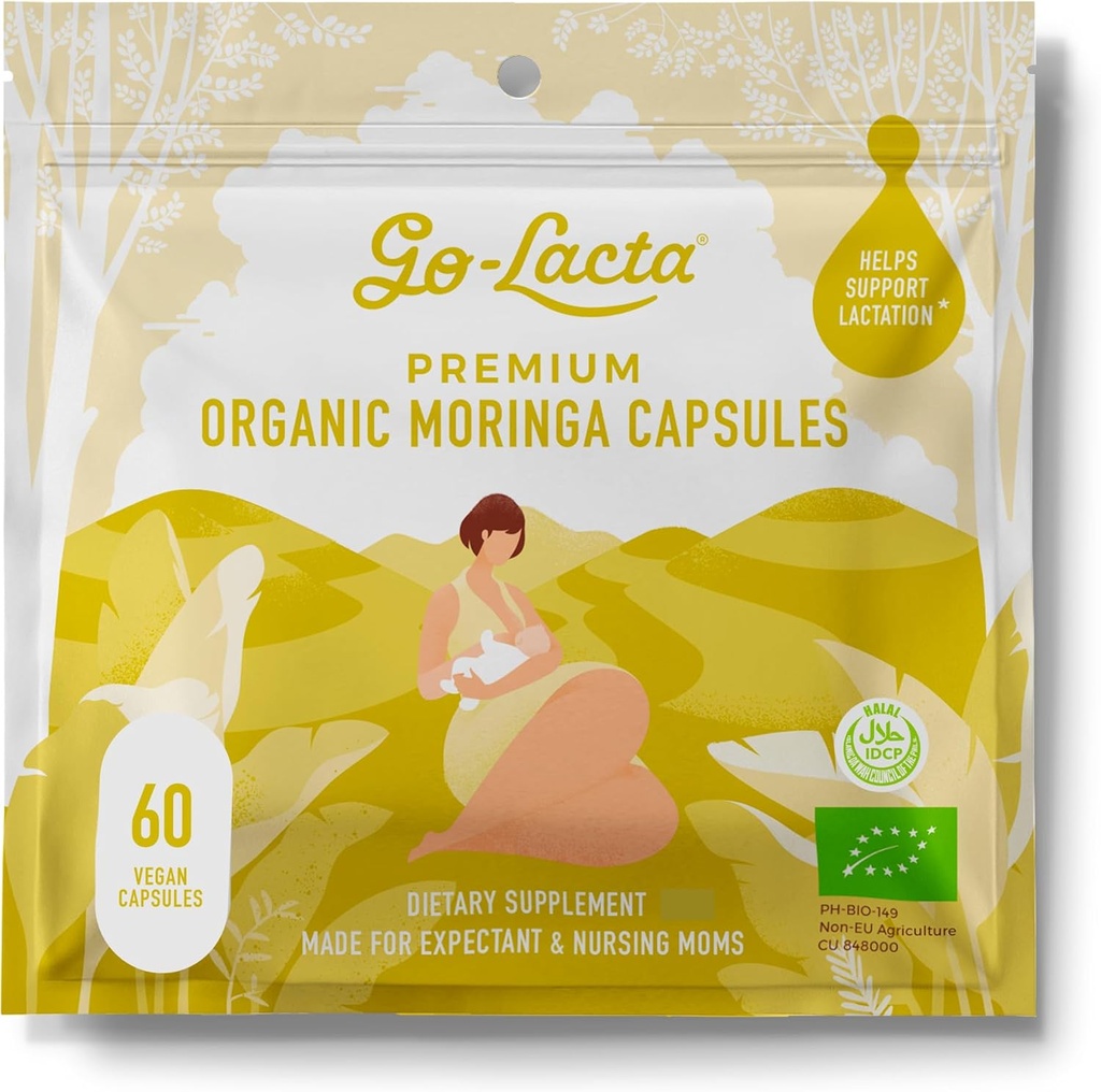 Go-Lacta® 100% Organic Moringa Kapsule pre Dojčenie Moms - 60 Kapsule - Pure Premium Postnatal Vitamíny - Dojčenie Doplnky pre zvýšenie ponuky mlieka - Popôrodné Vitamíny pre ženy