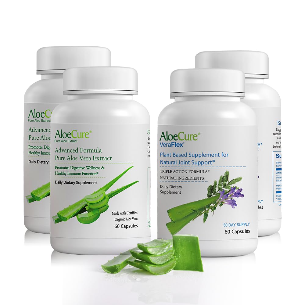 AloeCure Organic Aloe Vera Kapsule Balenie - 4 kusy - 2 x VeraFlex, 2 x Aloe Vera Kapsule
