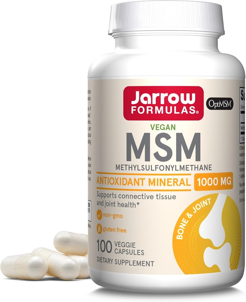Jarrow Formuly MSM 1000 mg - 100 Veggie Kapsule - Methylsulfonylmetán - Zdroj síry - Dietary Supplement Podpora a posilnenie kĺby - Až 100 Servisov