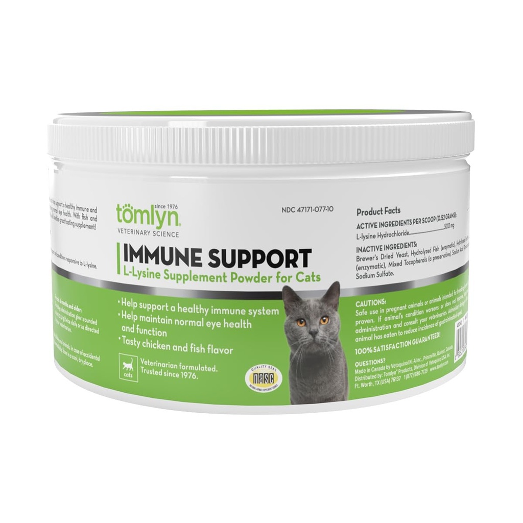 Tomlyn Immune Support Daily L-Lysine Supplement, Fish-Flaved Lysin Powder for Cats and Kittens, 3.5oz