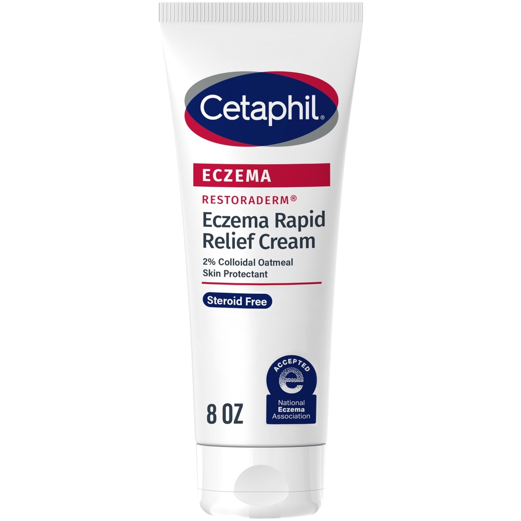 CETAPHIL ECZEMA RESTORADERM FLARE-UP RELIEF CREAM, pre ekzém Prone Skin, 8 oz, Barrier Repair, 48 Hodinová hydratácia, 2% Ochrana kože Koloidná ovsená kaša, bez steroidov