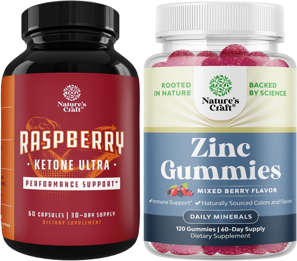 Bundle of Raspberry Ketones, Green Tea Extract & African Mango Blend a Extra Strength Zinok Gumies pre dospelých - Silné zložky na urýchlenie chudnutie, lepidlo a želatína zadarmo