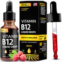 Vitamín B12 Tekuté kvapky - Vegan B12 vitamíny 5000 mcg Metylkobalamín Fast-Acting Sublingual B Complex Tekutý vitamín B2, B3, B6 - Non-GMO, No Dairy, Soy & Sugar, Malinová príchuť, 2 fl. oz.