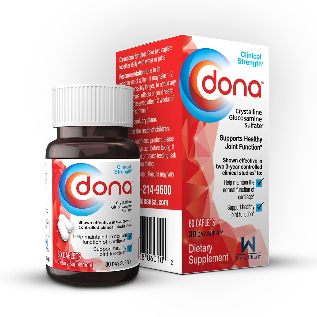 Dona Crystalline Glucosamine Sulphate, 750 Mg, Joint Supplement Pills for Knee Comfort & Joint Health Support, 750 Mg, 60 Count