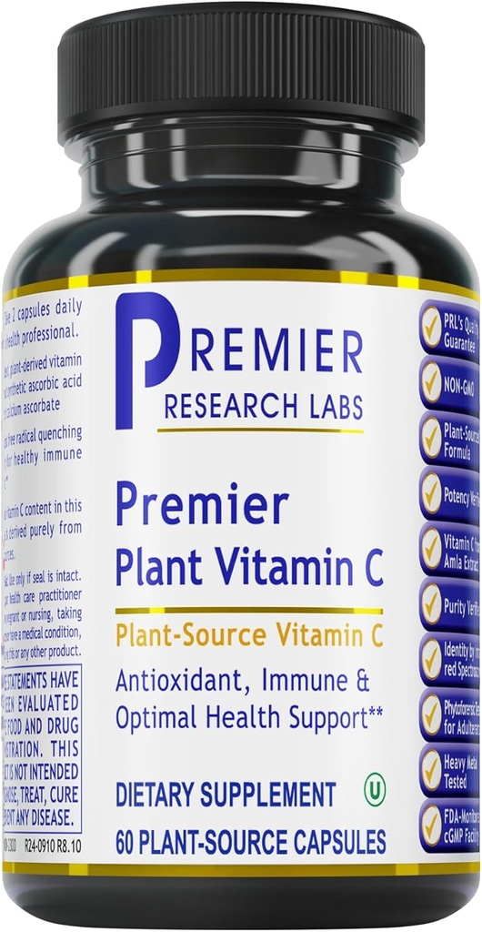 Premier Research Labs Vitamín C Supplement - Prírodný vitamín C, celý potravinársky vitamín C, Essential C Complex, Pure with Bioflavonoidy & Organic Ingredients - 60 Vegetariánske kapsule