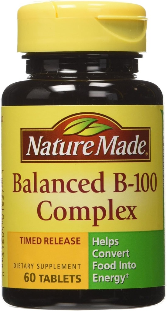 Nature Made B-100 Complex Time Release Tablety, 60 Počet pre metabolické zdravie (Pack of 3)