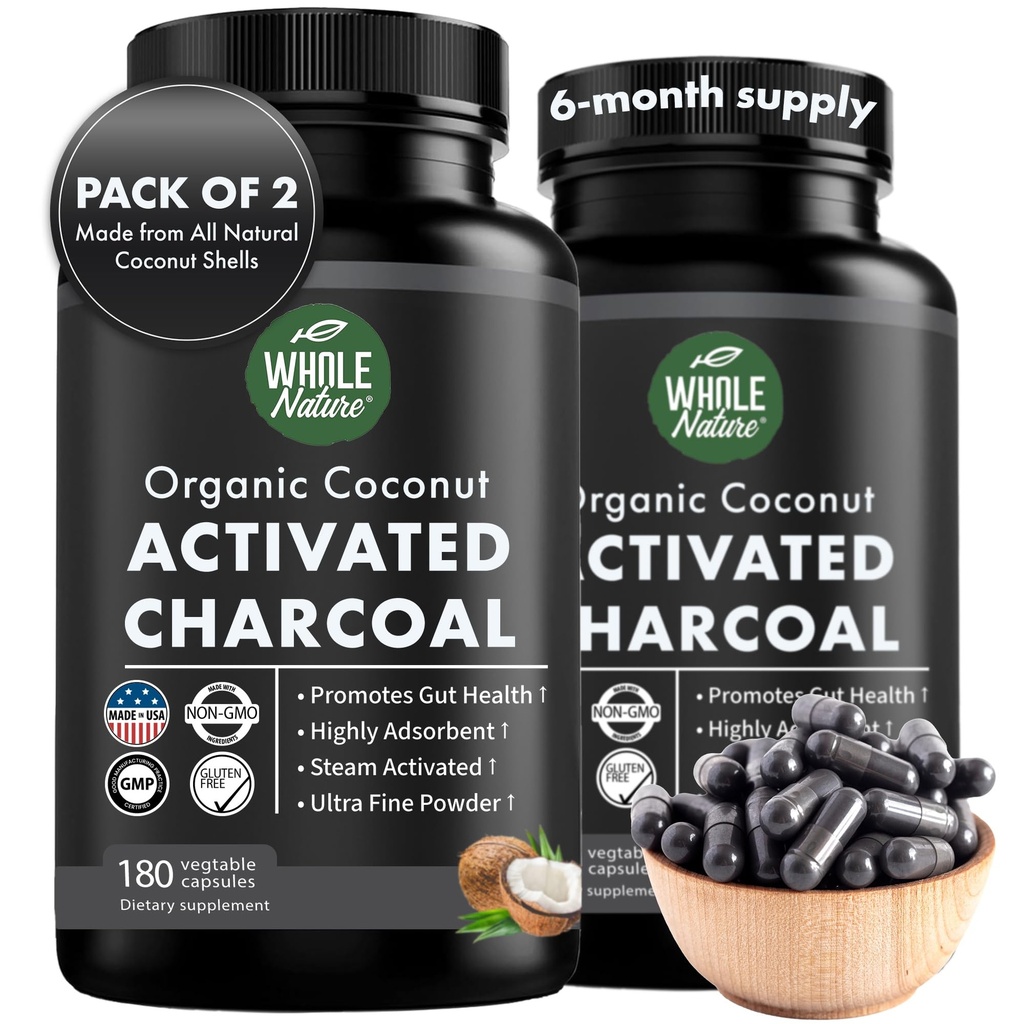 Kokosové aktivované Charcoal kapsule, 180 Charcoal Kapsule, Teeth Whitening, Pomáha Zápcha, Bloating, Žalúdočný plyn, Pálenie záhy, Pure Coconut Dedived Supplement (2)