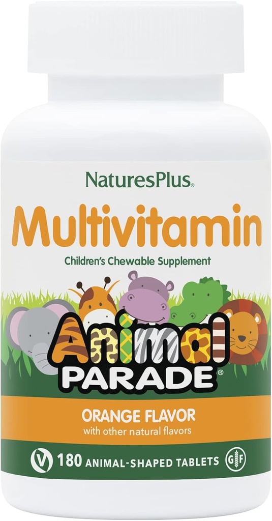 Natures Plus Animal Parade Detské žuvacie multivitamíny - Orange Flavor - 180 Zvieracie-Shaped Tablety - Podporuje zdravie a dobre Being - Vegetariánska, Gluten Free - 90 Serviv