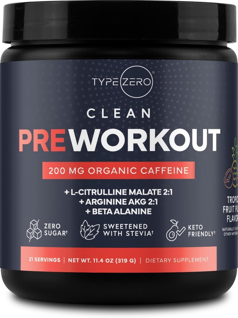 Typ Zero Clean pred tréningom (11.3 oz, Fruit Punch) + Repeat Root + L-arginín + L-citrulín, 2G Arginín, L-citrulínmalát, Beta A, bez cukru, Organic Caffeine Preworkout pre mužov a ženy