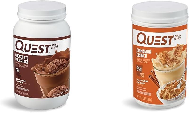 Quest Nutrition Chocolate Milkshake Protein Powder, 22g Protein, 1g Cukor, Low Carb, Gluten Free, 3 libra, 43 Servings & Church Protein Powder, 20g Protein, 2g Net Carb, 1g Cukor