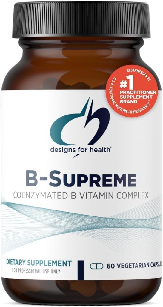 Dizajn pre zdravie Metylovaný vitamín B komplex - Vitamín B doplnky s vitamínmi B12, B1, B3, Niacín, B6, folát a biotín - Metylovaný multivitamín pre metabolické + srdcové zdravie (60 kapsúl)