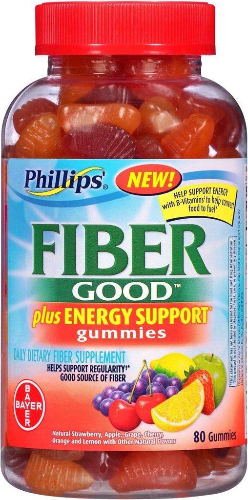 Phillips' Fiber Good Gummies Plus Energetická podpora Fiber Supplement (80-Count fľaše)