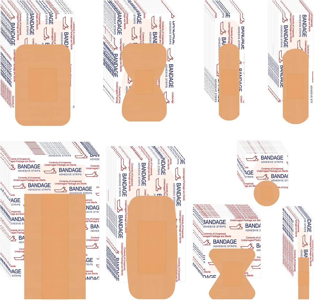VAIPI 880 Pack Bandáže Variety Pack vodeodolné prstence Bandáže Rôzne veľkosti prvej pomoci dodávky rozmanité adhezívne tkaniny Bandage hromadne priedušné Butterfly Bandage pre starostlivosť o rany (9 štýly)