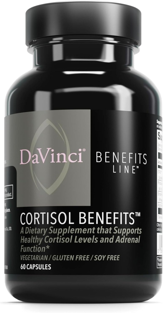 DaVinci Labs Cortisol Výhody - Dietary Supplement to Support Healthy Cortisol Levels and Adrenal Health - With Ashwagandha Extract, Rhodiola Rosea Root and More - Gluten-free -60 Vegetariánske kapsule