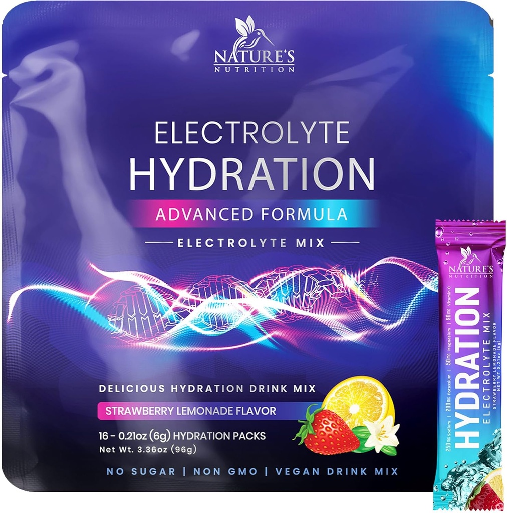 Elektrolyty Hydratačné balíčky - Keto Recovery Powder s draslíkom, horčíkom, sodíkom, zinkom a vitamínom C, bez cukru, Hydratácia Elektrolyty Tekuté nápoje Mixs, Vegan, Strawberry Lemon (16 Balenie)