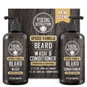 Viking Revolution Beard Wash and Beard Conditioner pre mužov s arganovým olejom a jojobovým olejom - bradový zmäkčovač a spevňovač medvedí šampón a kondicionér s medvedím olejom (17oz pikantná Vanilla)