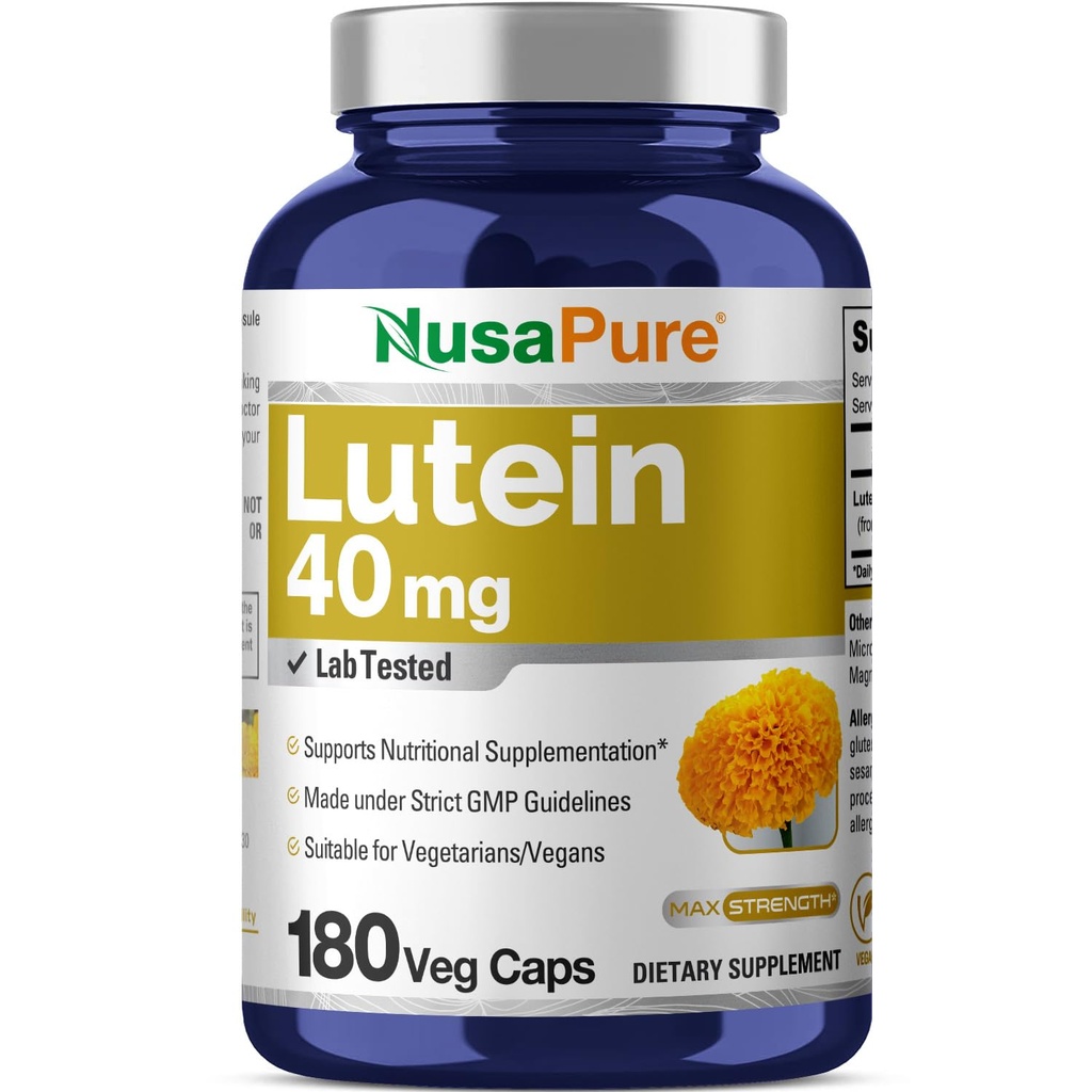 NusasPure Lutein 40 mg 180 Veggie Capsules (Non- GMO, Vegan)